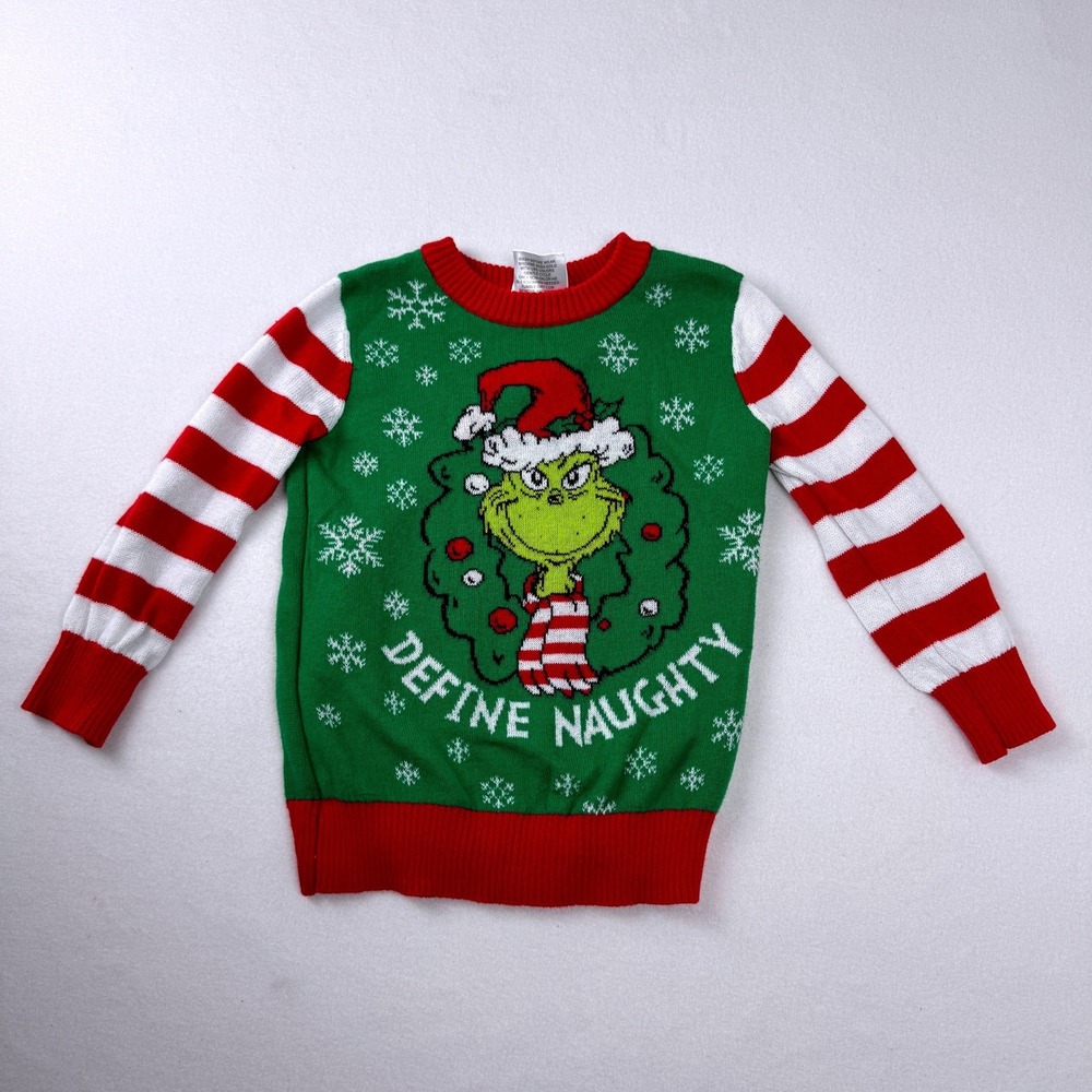 Dr. Seuss Grinch Define Naughty Christmas Sweater Toddler 2T Green Holiday Knit‎